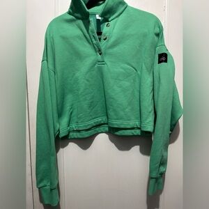 ALO YOGA Polo Henley Fleece Sweatshirt Top in Green Small